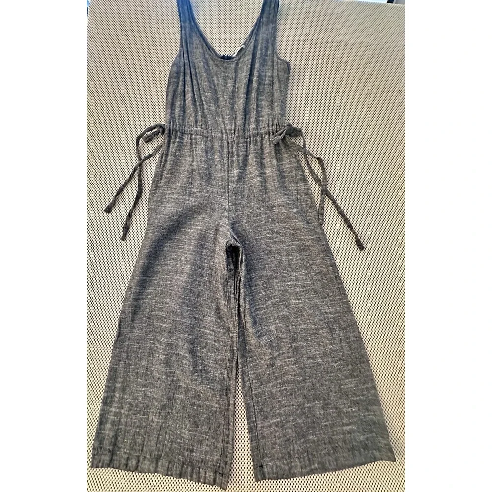 Max Studio Linen Jumpsuit Sz S Sleeveless Wide Leg Crop Heather Gray Casual Boho